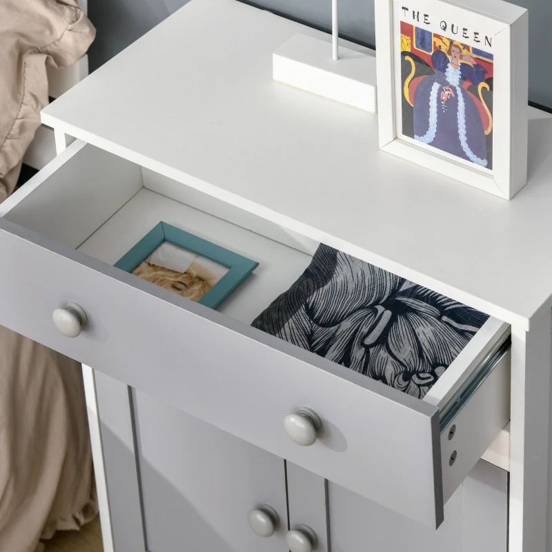 HOMCOM Armario Auxiliar con 1 Cajón 2 Puertas y Estante Ajustable para Baño Cocina Comedor 60x30x80 cm Blanco y Gris