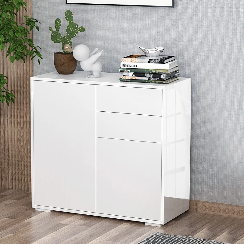 HOMCOM vrijstaande kast opbergkast multifunctionele kast archiefkast dressoir 2 lades 2 deuren E1 spaanplaat wit 79 x 36 x 74 cm