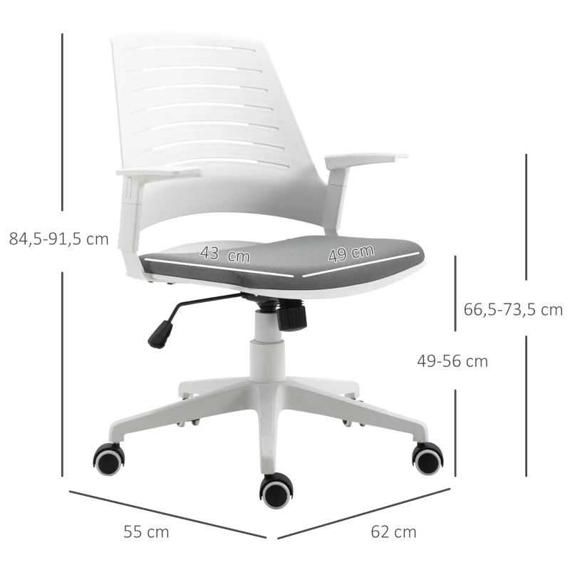 Vinsetto Fotel biurowy, krzesło do gier, fotel gamingowy, fotel obrotowy, funkcja przechylania, wyściełane oparcie, ergonomiczny design, z regulacją wysokości, nylon, tworzywo sztuczne PU, szary 62x 55x 84,5-91,5 cm
