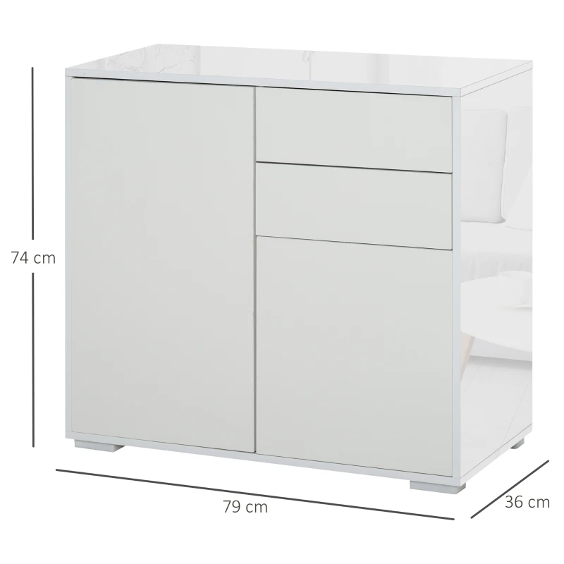 HOMCOM vrijstaande kast opbergkast multifunctionele kast archiefkast dressoir 2 lades 2 deuren E1 spaanplaat wit 79 x 36 x 74 cm