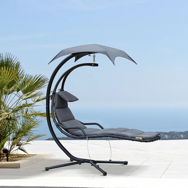Outsunny Sezlong Suspendat Relax Chaise Longue de Lux cu Acoperis, Gri 190L×115L×190Hcm