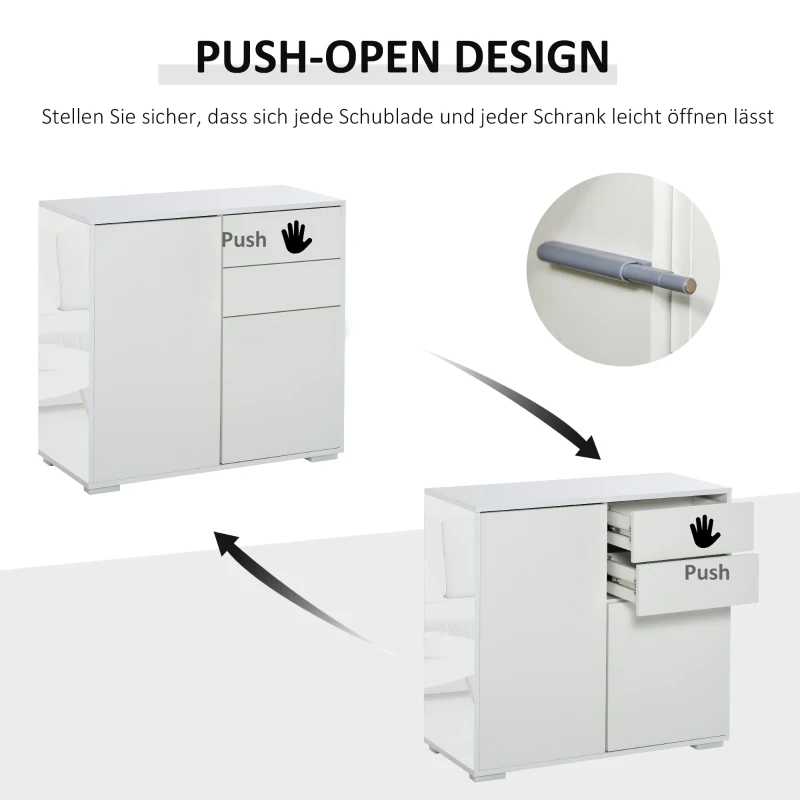 HOMCOM vrijstaande kast opbergkast multifunctionele kast archiefkast dressoir 2 lades 2 deuren E1 spaanplaat wit 79 x 36 x 74 cm