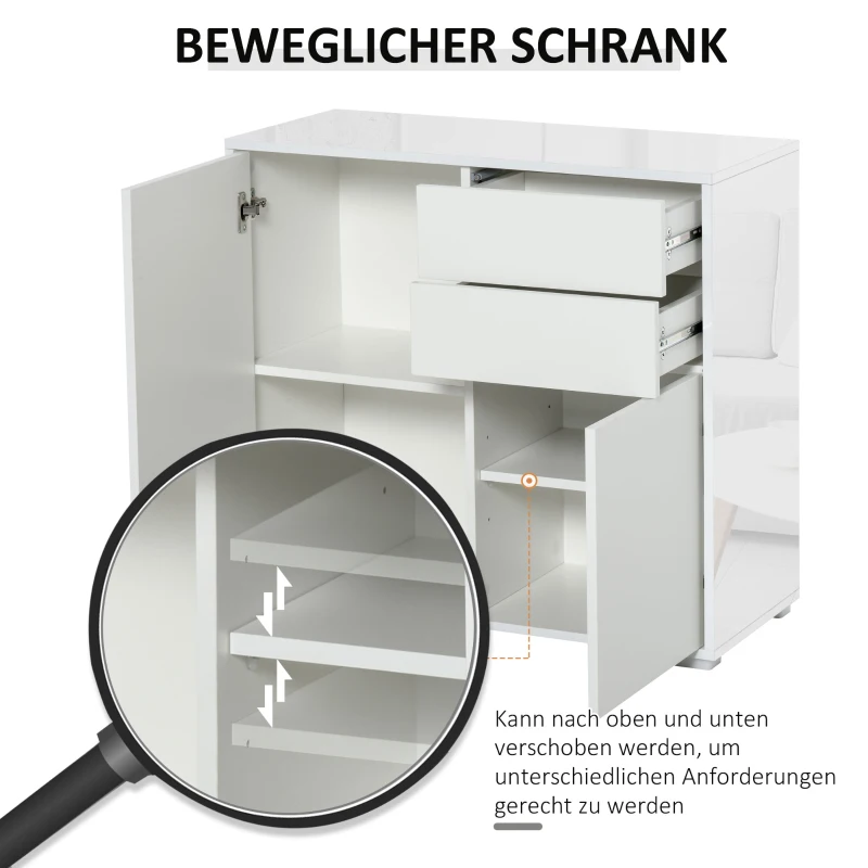 HOMCOM szafka stojąca szafka do przechowywania szafka wielofunkcyjna szafka na dokumenty komoda 2 szuflady 2 drzwi płyta wiórowa E1 kolor biały 79 x 36 x 74 cm