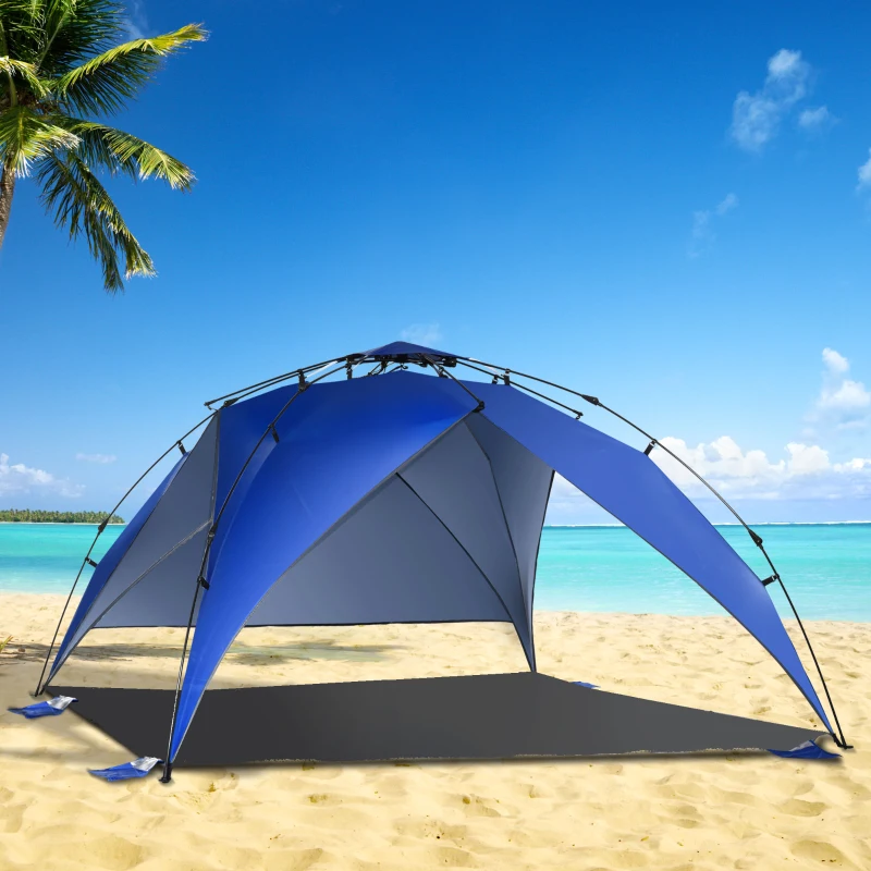 OUTSUNNY 4 Person Beach Tent Sun Shelter Portable Instant Pop Up Tent Anti-UV w/ Bag