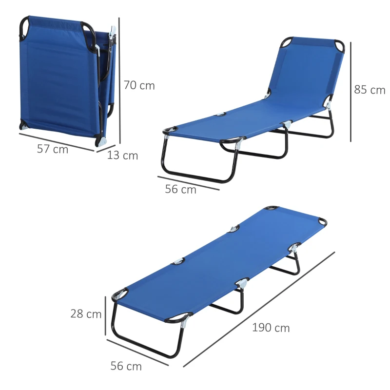 Outsunny Espreguiçadeira dobrável reclinável com ângulo ajustável de 3 posições para exterior carga 120 kg 190x56x28 cm Azul