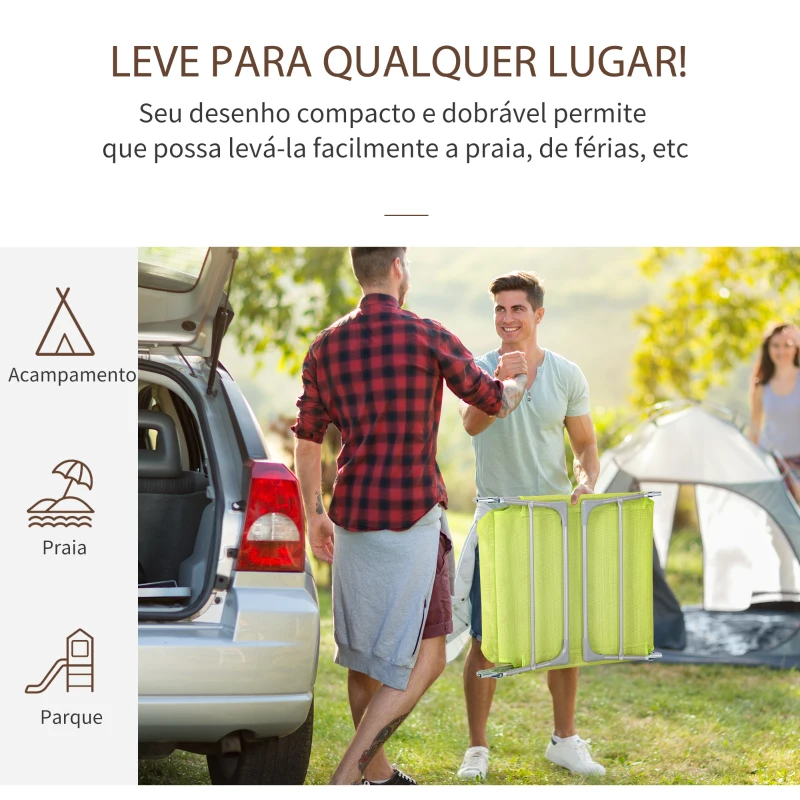 Outsunny Espreguiçadeira dobrável e reclinável de jardim com apoio de cabeça e encosto ajustável em 5 níveis Tecido textilene respirável 182x56x24,5 cm verde