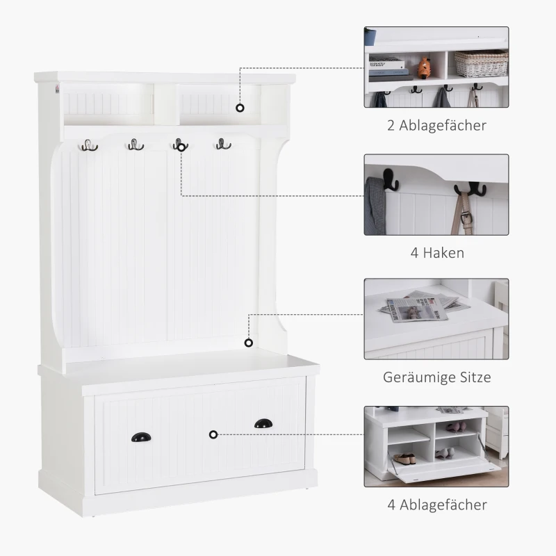 Wieszak garderoba wieszak na ubrania z ławką haki na ubrania MDF biały