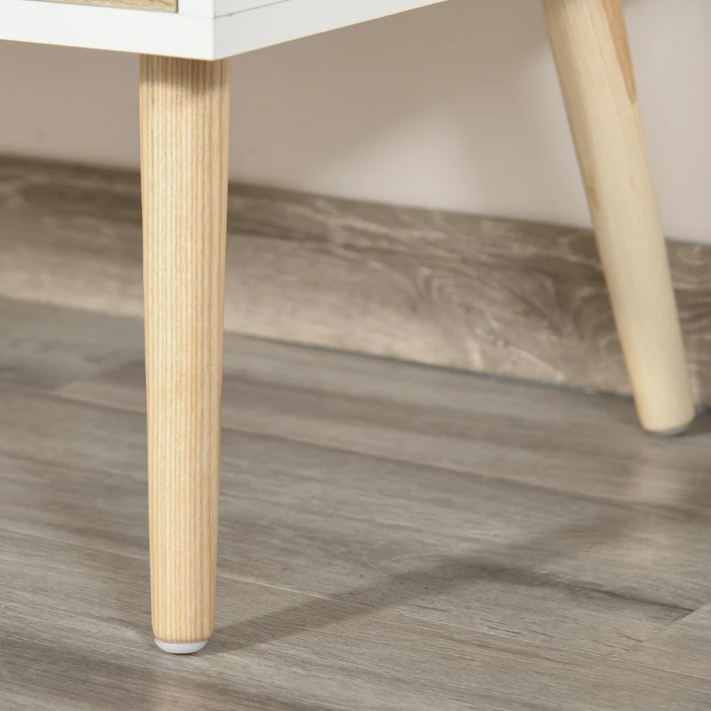 HOMCOM tv-tafel tv-meubel met 2 lades tv-plank spaanplaat massief houten poten wit + eiken 117 x 39 x 57 cm