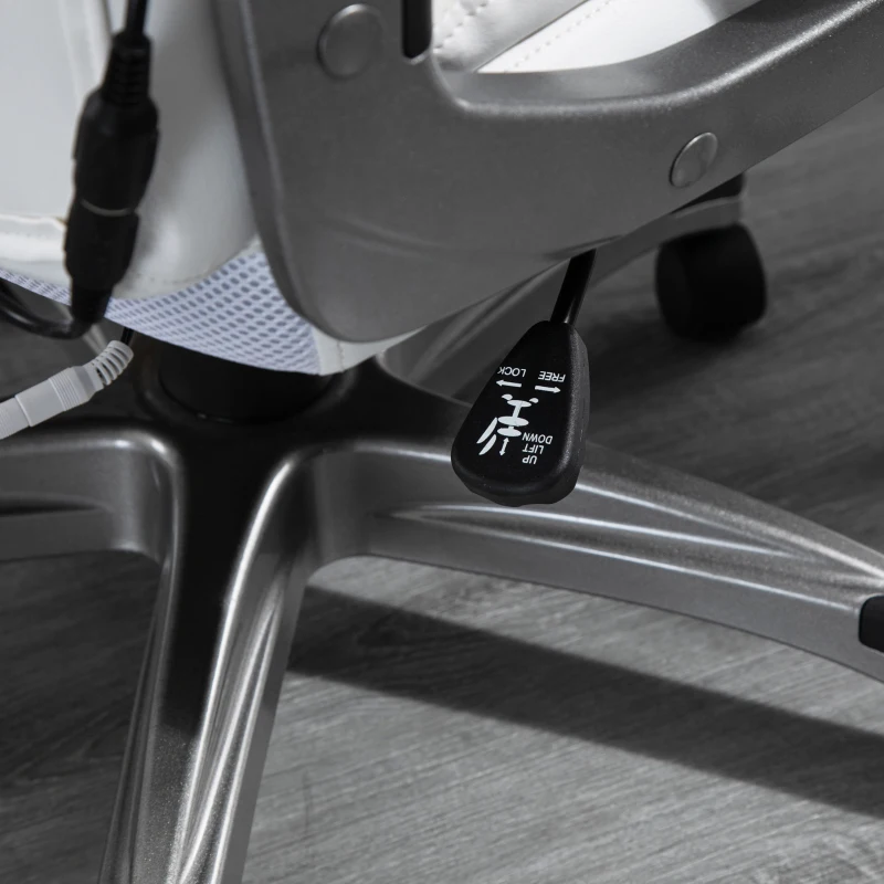 Vinsetto massage bureaustoel 6-punts draaibare massagestoel gemaakt van kunstleer met gebogen hoofdsteun en armsteun wit 70 b x 76,5 d x 114-124 h cm