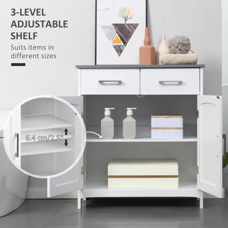 kleankin Dulapior de Baie cu 2 Usi, 2 Sertare si Etajera Reglabila din MDF, 68x33x76cm, Alb(m-5)