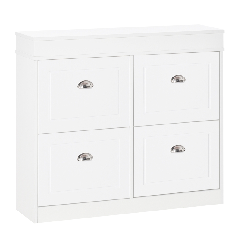 HOMCOM Szafka na buty z 4 szufladami, nowoczesny prosty design, szafka do przechowywania, płyta MDF, biała, 98 x 24 x 83 cm