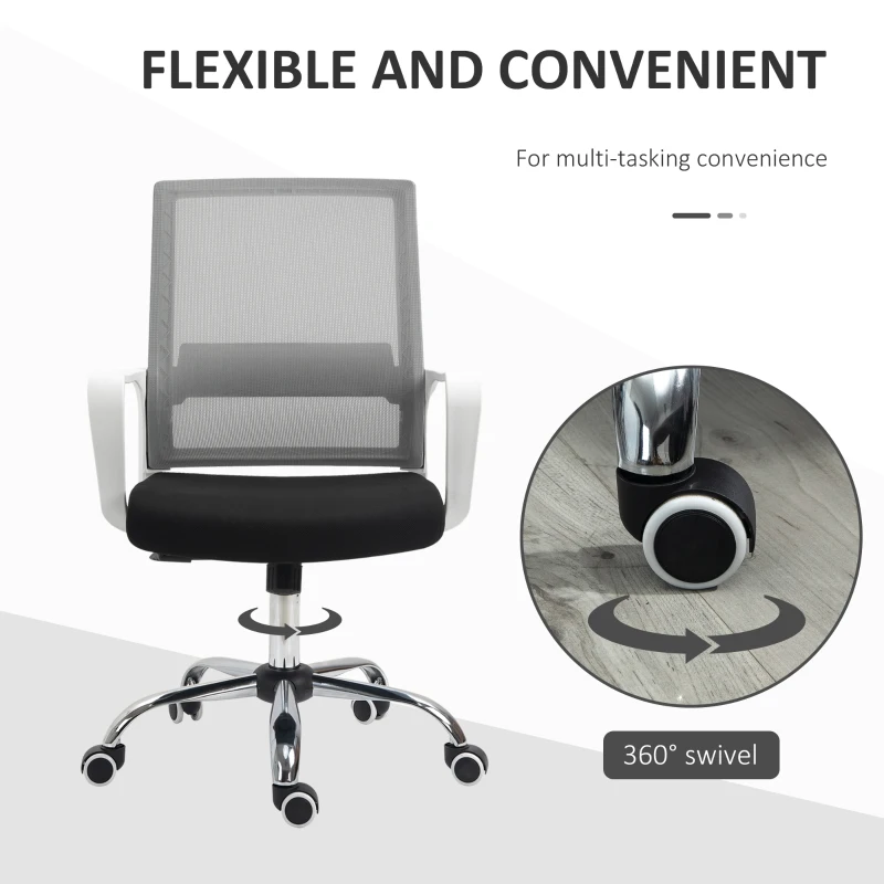 Vinsetto Ergonomic Desk Chair Mesh Office Chair with Adjustable Height Armrest and 360° Swivel Castor Wheels Black