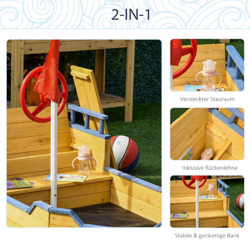 Outsunny Zandbak piratenschip ontwerp gemaakt van vurenhout kinderen 3-6 jaar naturel