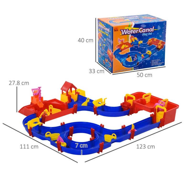 HOMCOM Playset pentru apa 78 Piese pentru Copii 3-6 Ani, 123x90x7cm, Albastru si Rosu