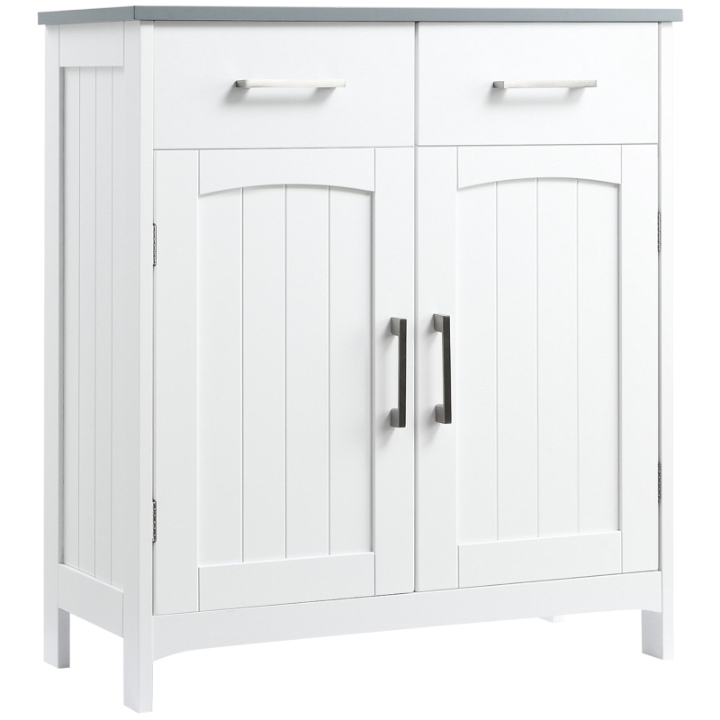 kleankin Dulapior de Baie cu 2 Usi, 2 Sertare si Etajera Reglabila din MDF, 68x33x76cm, Alb