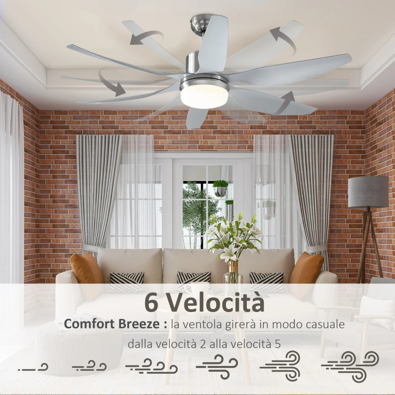 HOMCOM Ventilator de Tavan cu Lumini LED si Telecomanda Inclusa, Φ132x43cm