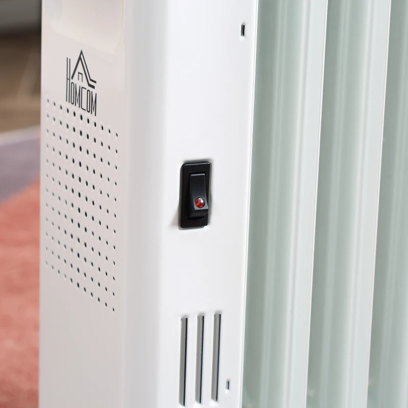 HOMCOM Grzejnik olejowy Przenośny grzejnik elektryczny 2290-2720 W 3 stopnie ogrzewania 24-godzinny grzejnik elektryczny 11 płyt grzewczych z 4 kołami Biały metal 50,5 x 24 x 63 cm