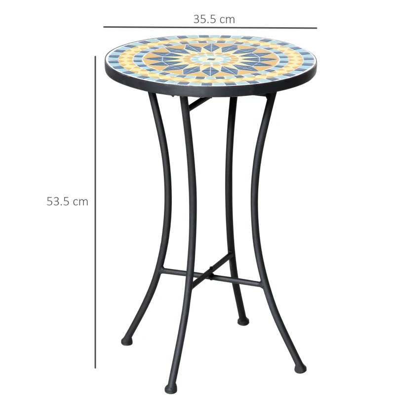 Outsunny Masuta de Gradina din Metal cu Blat din Mozaic Ceramic, Ф35.5x53.5cm, Multicolor