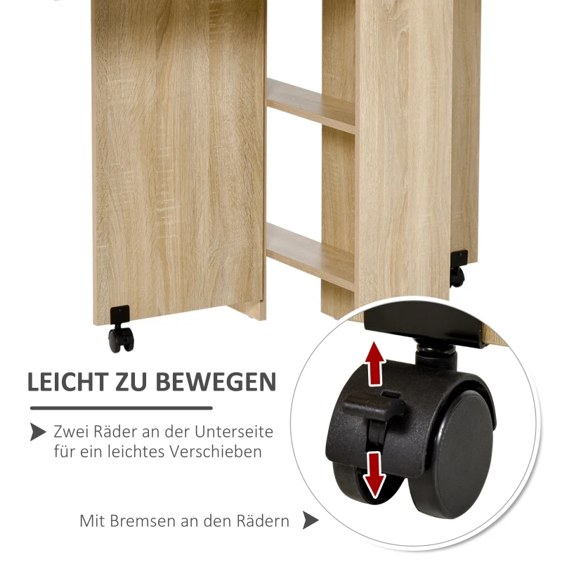 HOMCOM eettafel klaptafel bureau bijzettafel tafel opbergvlak hout natuur 80 x 140 x 74 cm