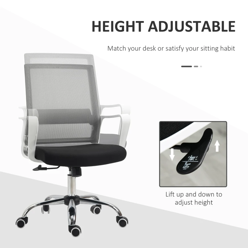 Vinsetto Ergonomic Desk Chair Mesh Office Chair with Adjustable Height Armrest and 360° Swivel Castor Wheels Black