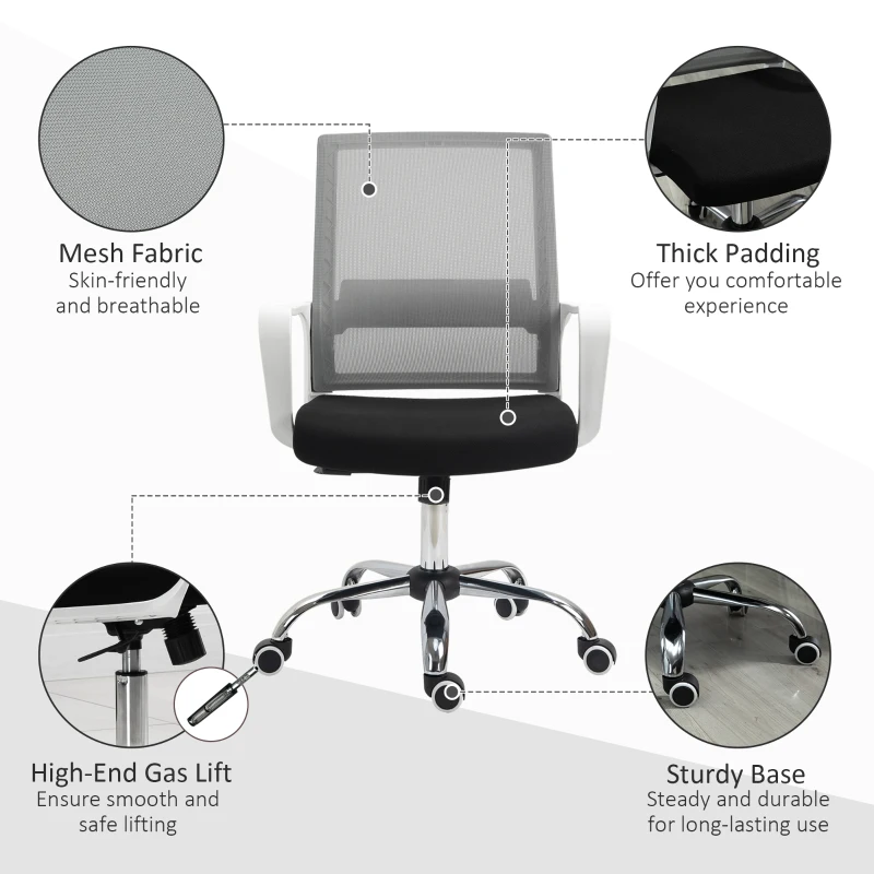 Vinsetto Ergonomic Desk Chair Mesh Office Chair with Adjustable Height Armrest and 360° Swivel Castor Wheels Black