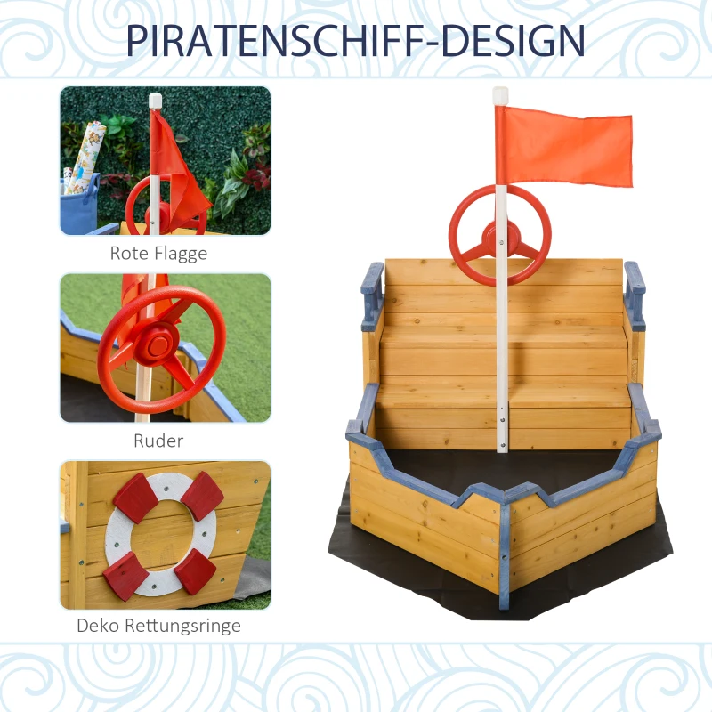 Outsunny Zandbak piratenschip ontwerp gemaakt van vurenhout kinderen 3-6 jaar naturel