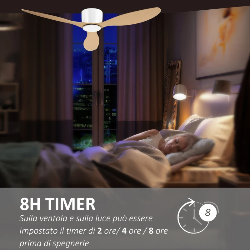 HOMCOM Ventilator de Tavan cu 3 Pale, Φ112x25cm, culoare Lemn