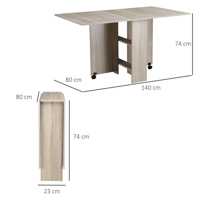 HOMCOM eettafel klaptafel bureau bijzettafel tafel opbergvlak hout natuur 80 x 140 x 74 cm