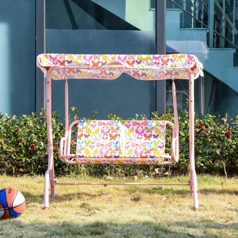 Outsunny Kinderschommel speeltuinschommel tuin steiger buiten 3-8 jaar metaal roze