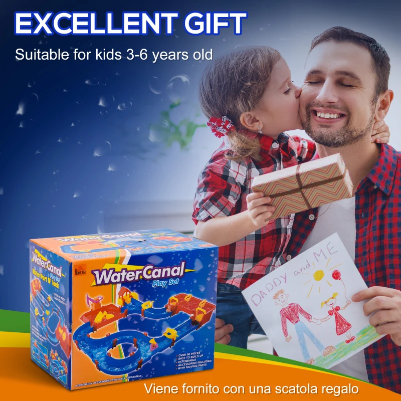 HOMCOM Playset pentru apa 78 Piese pentru Copii 3-6 Ani, 123x90x7cm, Albastru si Rosu
