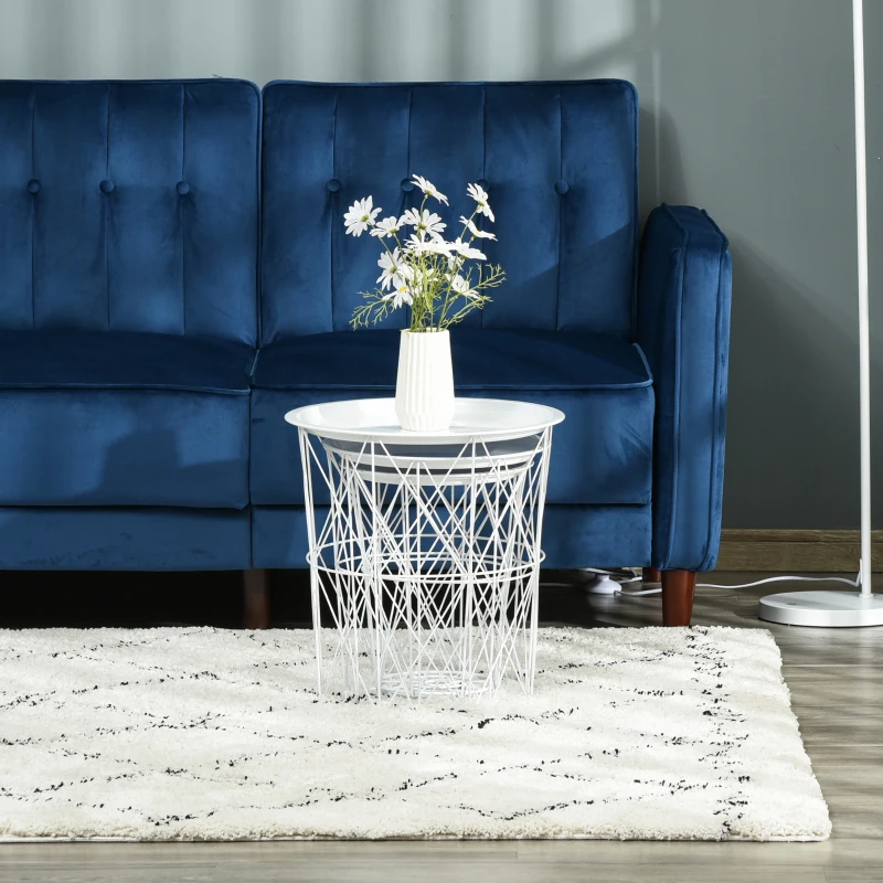 HOMCOM 3er-Set Beistelltisch mit Stauraum Nachttisch dekorativer Sofatisch mit abnehmbarem Deckel Korbablage Korbtisch Kaffeetisch Stahl Weiß Ø43 x 44,5 cm/Ø35 x 39,5 cm/Ø30 x 35,5 cm