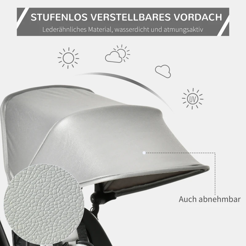 HOMCOM Trójkołowy rowerek dziecięcy 4 w 1 z pasem bezpieczeństwa i daszkiem przeciwsłonecznym kolor szary