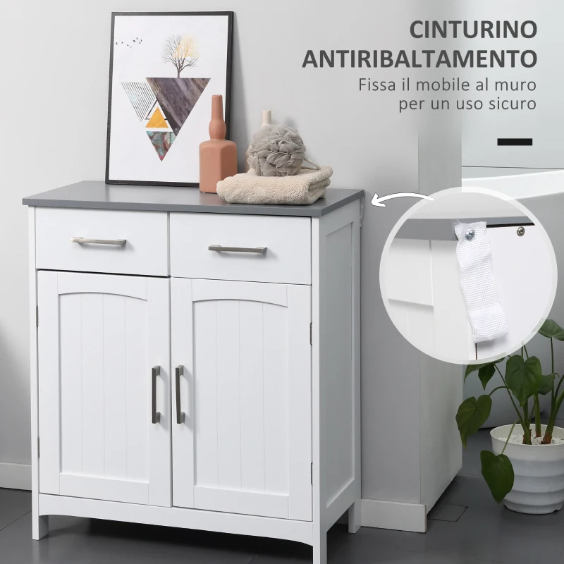 kleankin Dulapior de Baie cu 2 Usi, 2 Sertare si Etajera Reglabila din MDF, 68x33x76cm, Alb(m-6)