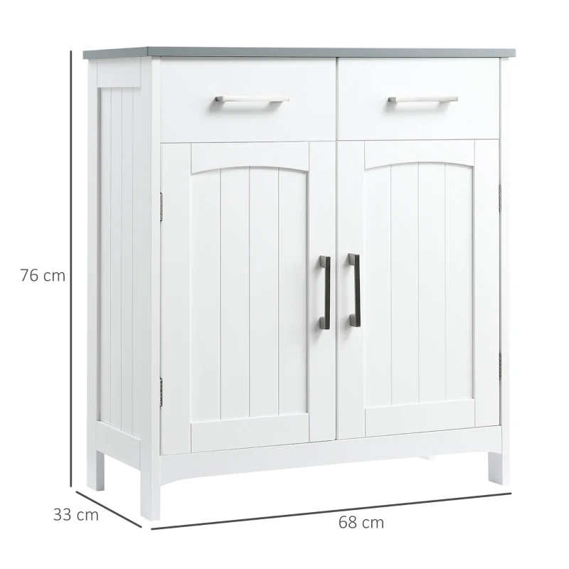 kleankin Dulapior de Baie cu 2 Usi, 2 Sertare si Etajera Reglabila din MDF, 68x33x76cm, Alb(m-3)