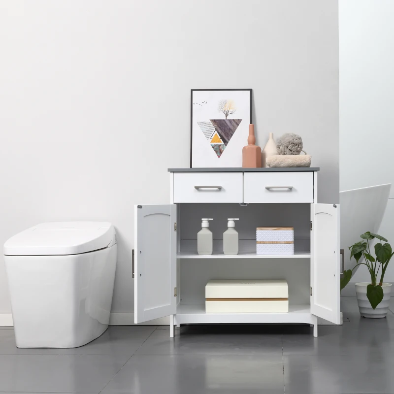 kleankin Dulapior de Baie cu 2 Usi, 2 Sertare si Etajera Reglabila din MDF, 68x33x76cm, Alb(m-10)