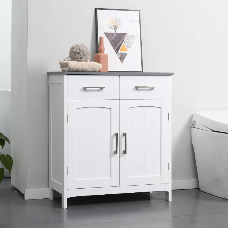 kleankin Dulapior de Baie cu 2 Usi, 2 Sertare si Etajera Reglabila din MDF, 68x33x76cm, Alb(m-2)