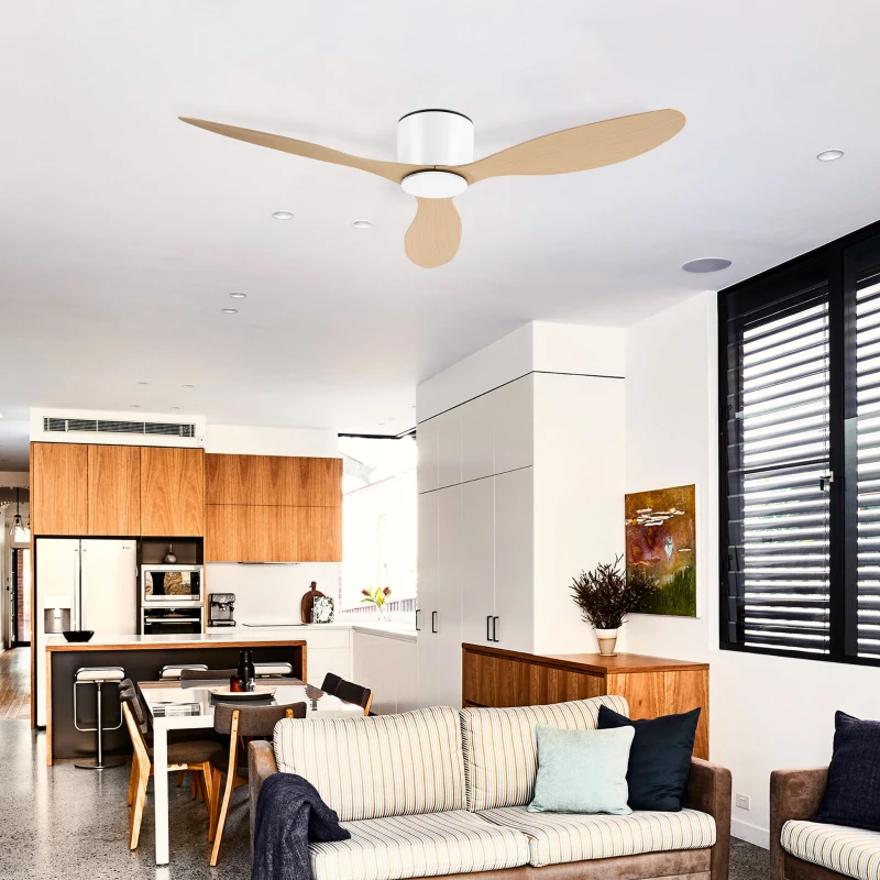 HOMCOM Ventilator de Tavan cu 3 Pale, Φ112x25cm, culoare Lemn