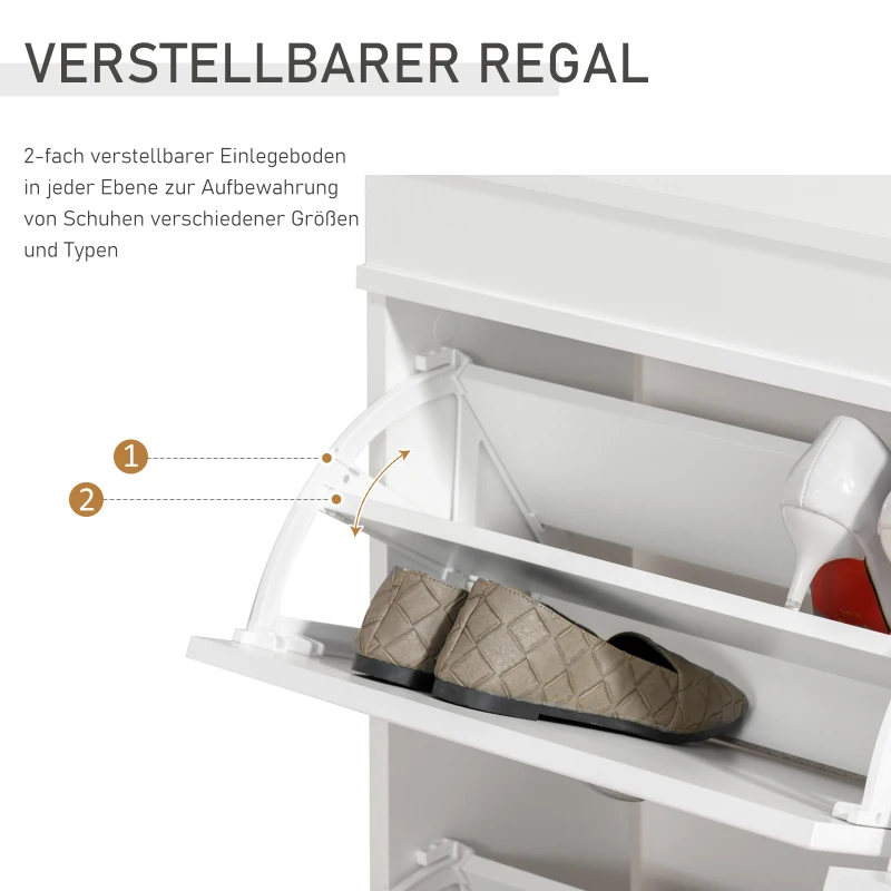 HOMCOM Szafka na buty z 4 szufladami, nowoczesny prosty design, szafka do przechowywania, płyta MDF, biała, 98 x 24 x 83 cm