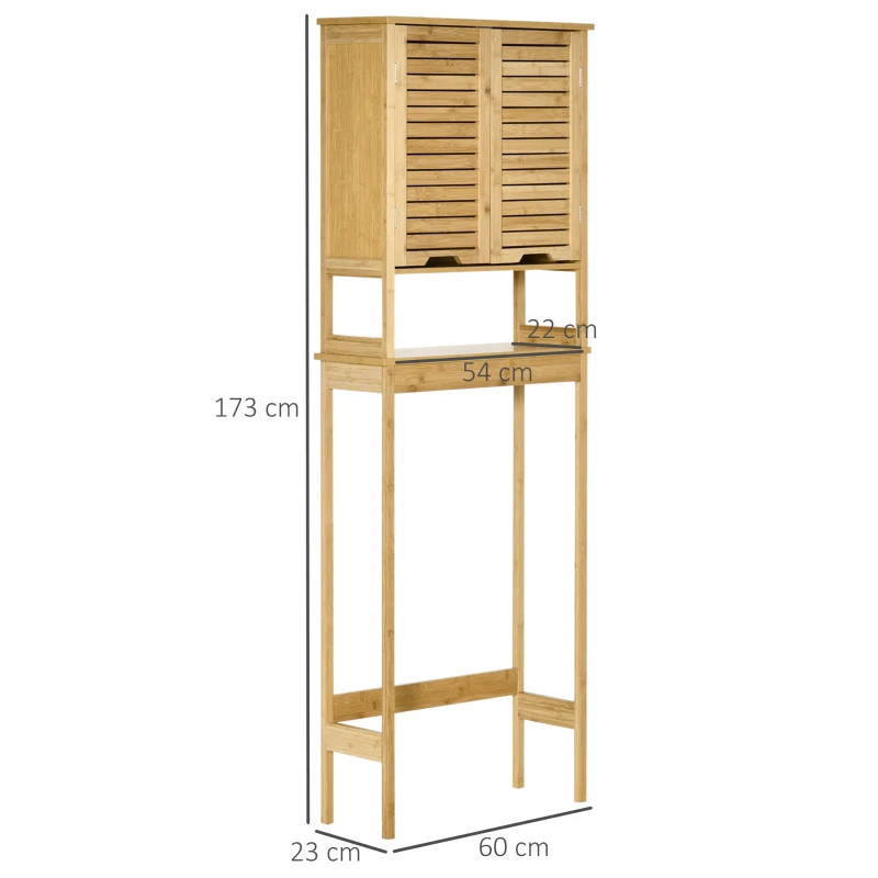 Kleankin Mobilier de baie din Bambus si MDF, Raft pentru Masina de Spalat, 60x23x173cm