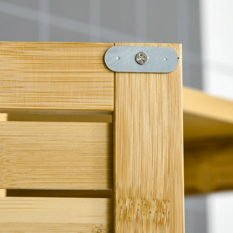 Kleankin Mobilier de baie din Bambus si MDF, Raft pentru Masina de Spalat, 60x23x173cm