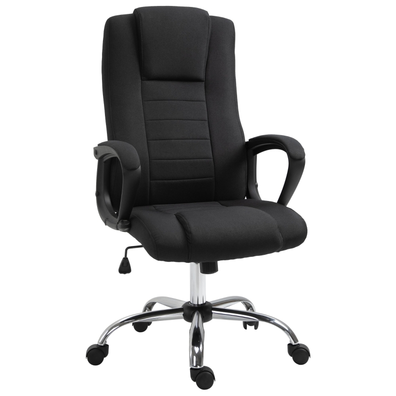Vinsetto Bürostuhl Computerstuhl mit Wippenfunktion Kopfstütze ergonomischer Schreibtischstuhl drehbar höhenverstellbar Leinen-Touch Schwarz 62 x 62 x 110-119 cm