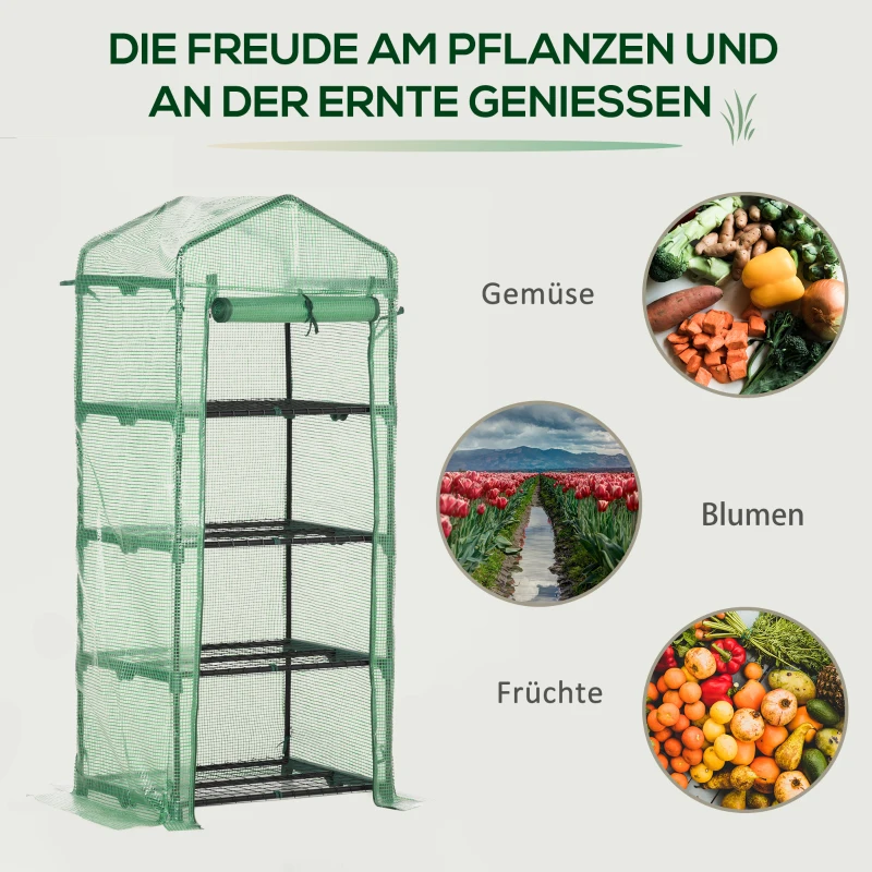 Outsunny szklarnia foliowa cieplarnia szklarnia na pomidory skrzynia inspektowa 4 półki kolor ciemnozielony 69 x 50 x 160 cm