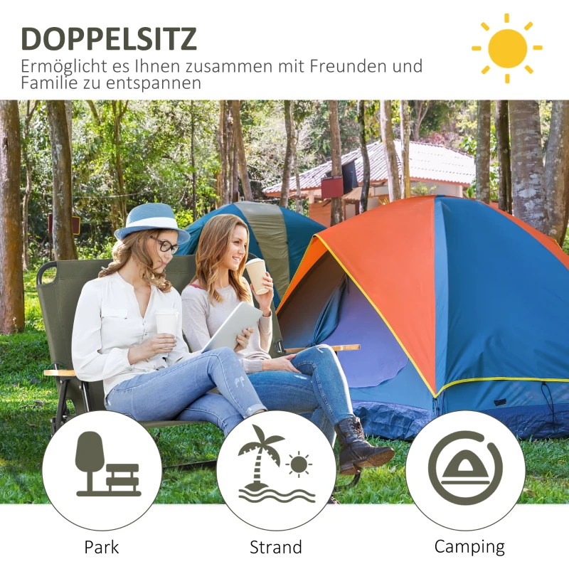 Outsunny campingstoel 2-zits opvouwbaar tot 160 kg groen 141 x 67 x 80 cm