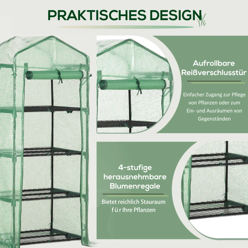 Outsunny szklarnia foliowa cieplarnia szklarnia na pomidory skrzynia inspektowa 4 półki kolor ciemnozielony 69 x 50 x 160 cm