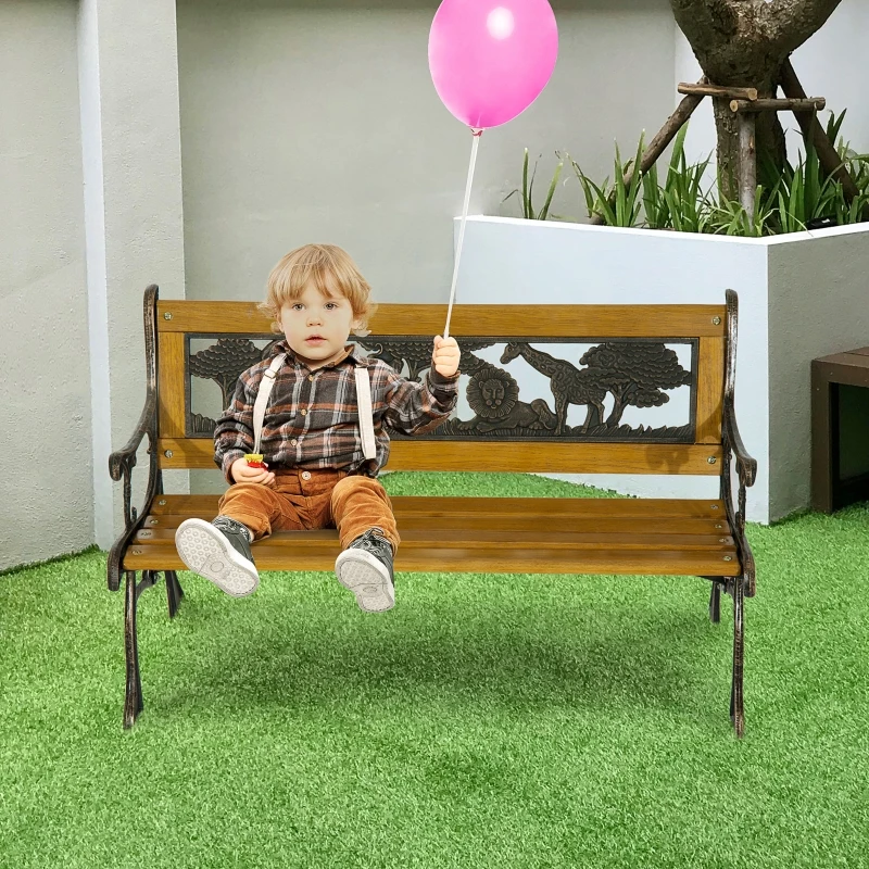 Outsunny Tuinbank zitbank bloemenbank kinderbank hout metalen tuinmeubelen