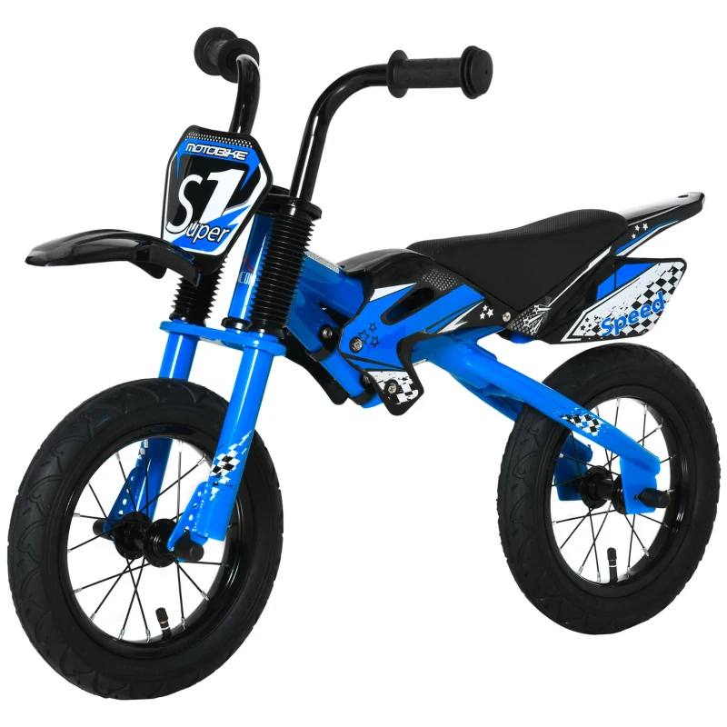 HOMCOM loopfiets in motordesign voor kinderen 3-6 jaar, licht metalen frame, blauw, 91 x 43 x 61 cm