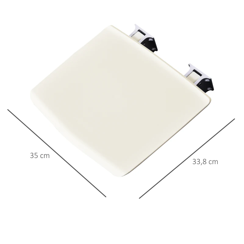HOMCOM Wandhocker Duschstuhl Wand-Schemel Duschklappsitz Dusche Bad Cremeweiß 35 x 33,8 cm