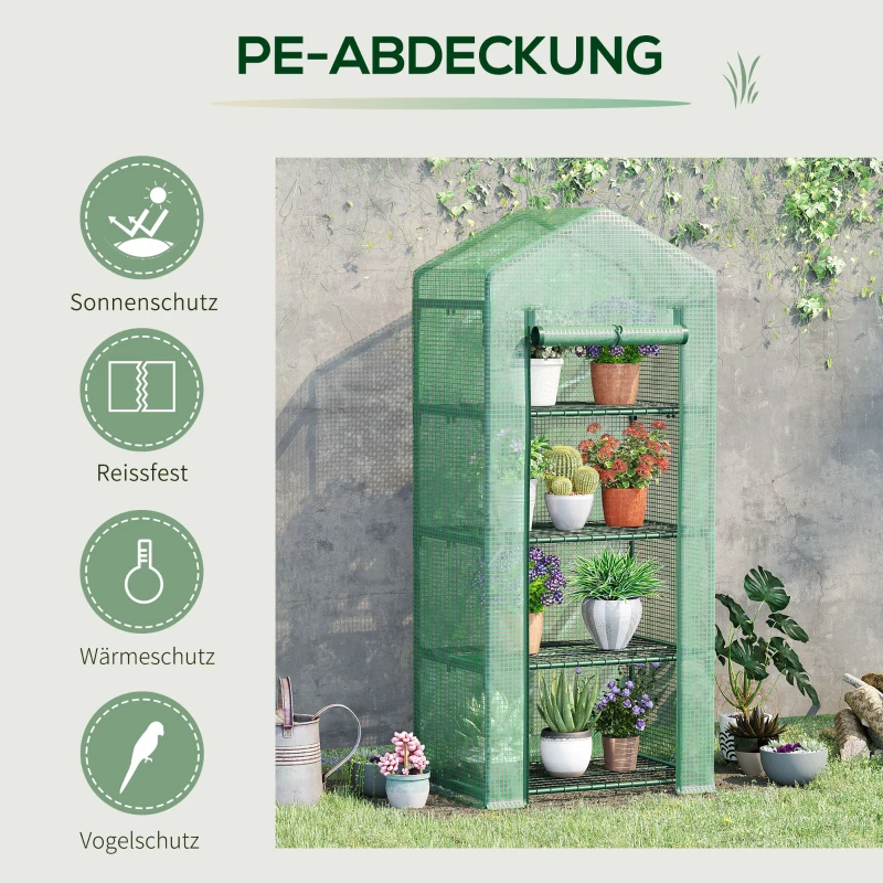 Outsunny szklarnia foliowa cieplarnia szklarnia na pomidory skrzynia inspektowa 4 półki kolor ciemnozielony 69 x 50 x 160 cm