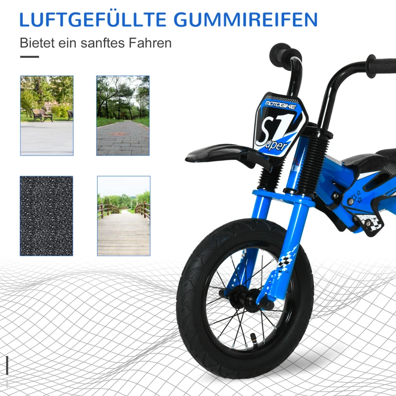 HOMCOM loopfiets in motordesign voor kinderen 3-6 jaar, licht metalen frame, blauw, 91 x 43 x 61 cm