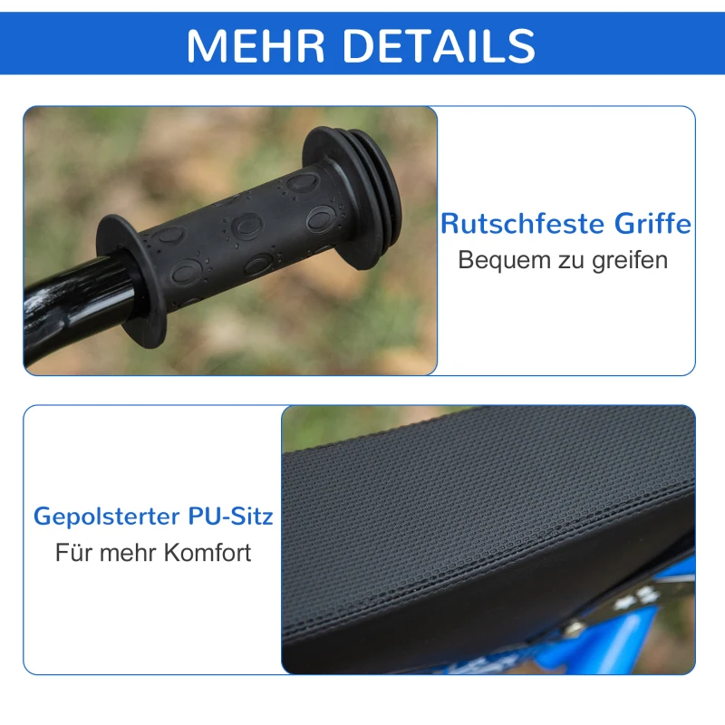 HOMCOM loopfiets in motordesign voor kinderen 3-6 jaar, licht metalen frame, blauw, 91 x 43 x 61 cm